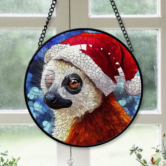 Lemur Ornament Christmas 2025, Lemur Stained Glass Window Hanging Colorful Sun Catcher for Door and Home Decor, Unique Wildlife Art Gift