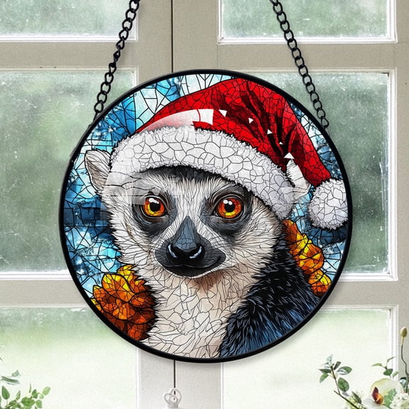 Lemur Ornament Christmas 2025, Lemur Stained Glass Window Hanging Handcrafted Glass Sun Catcher for Bright and Cozy Spaces