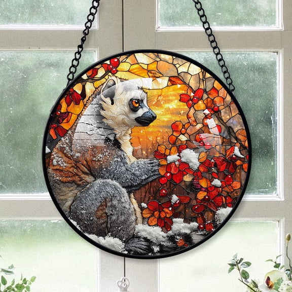 Lemur Ornament Christmas 2025, Lemur Stained Glass Window Hanging Handcrafted Wildlife Glass Art Gift for Any Occasion