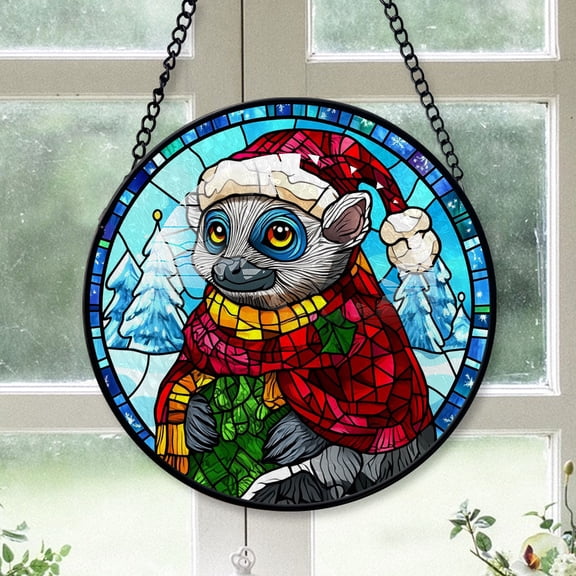 Lemur Ornament Christmas 2025, Lemur Stained Glass Window Hanging Handmade Glass Art for Rustic, Modern, or Farmhouse Style Homes