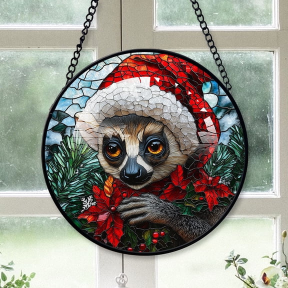Lemur Ornament Christmas 2025, Lemur Stained Glass Window Hanging Vibrant Glass Art Ornament, Great Gift for Lovers