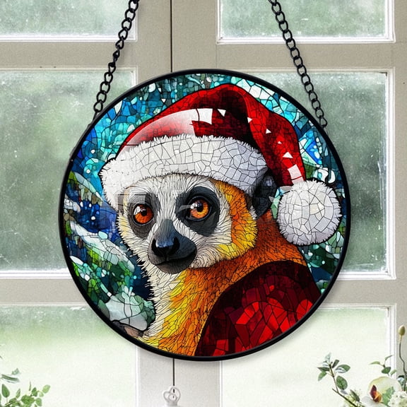 Lemur Ornament Christmas 2025, Lemur Stained Glass Window Panel Decorative Hanging Glass Art for Home or Garden