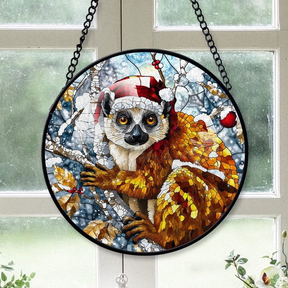 Lemur Ornament Christmas 2025, LemurStained Glass Window Hanging Vibrant Handcrafted Decoration for Wildlife Enthusiasts