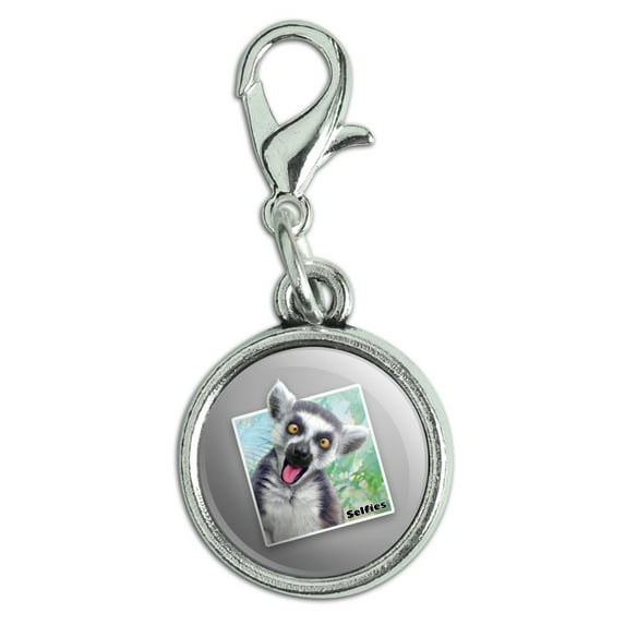 Lemur Selfie Picture Antiqued Bracelet Pendant Zipper Pull Charm with Lobster Clasp