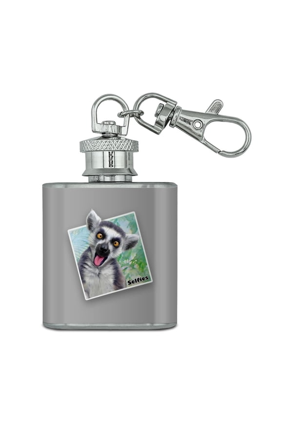 Lemur Selfie Picture Stainless Steel 1oz Mini Flask Key Chain