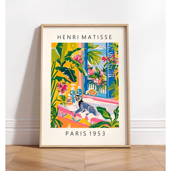 Lemur in Bathtub Tropical Bathroom Wall Art, Unframed Paper Poster 11x14in