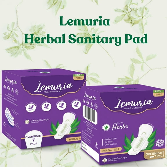 Lemuria - Herbal Sanitary Pad - Overnight Pad with Wings - 2 Packs - Total 14 Counts