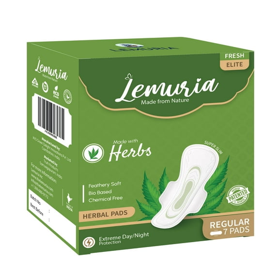 Lemuria - Herbal Sanitary Pad - Regular Pads with Wings, 7 Counts.