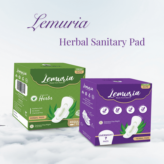 Lemuria - Herbal Sanitary Pad - Regular and Overnight Pads with Wings, Total 14 Counts