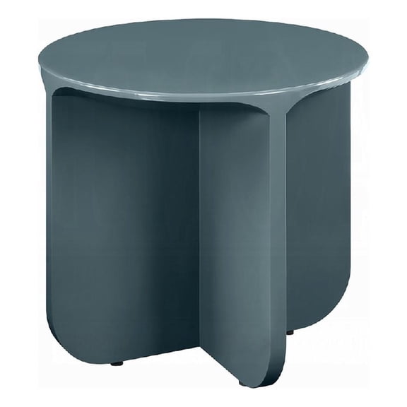 Lemy Side End Table. 20 Inch Round Top with Pedestal Base- Teal Blue Wood