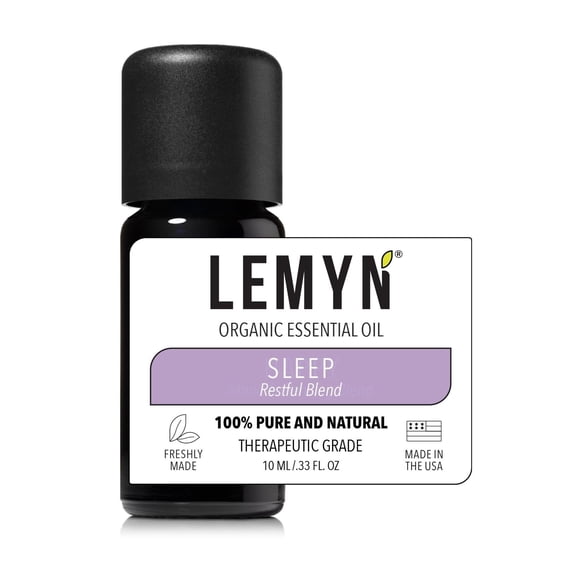 LemynOrganics Sleep Restful Essential Oil Blend for Diffusers | 100% Pure & Undiluted | Organic | FreshlyMade in USA | Lavender, Bergamot, Patchouli & Ylang Ylang for Relaxation & Sleep | KidSafeLid
