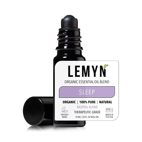 LemynOrganics Sleep Restful Essential Oil Blend Roll-On | Organic 100% Pure | Freshly Made in USA | Lavender, Bergamot, Patchouli & Ylang Ylang for Restful Sleep & Relaxation | Safe for Adults & Kids