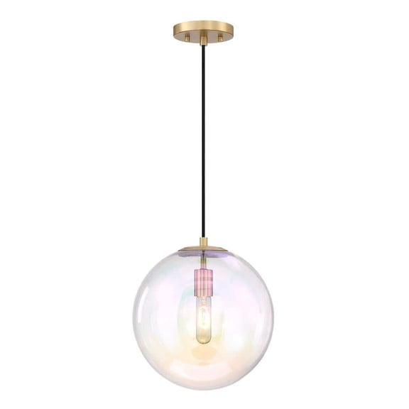 Lena 60-Watt 1-Light Brushed Gold Modern Pendant Light with Clear Iridescent Glass Shade and No Bulbs Included
