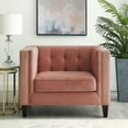 thumbnail image 1 of Lena Blush Velvet Club Chair - Button Tufted, Square Espresso Finish Tapered Legs, Square Arm, 1 of 9