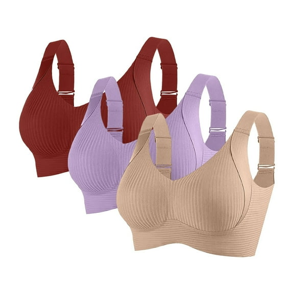 Lenago 3 Packs Sports Bras for Women Seamless Full Coverage Underwear Lightweight Breathable Bras Adjustable Straps Training Gym Weight Lifting Cycling
