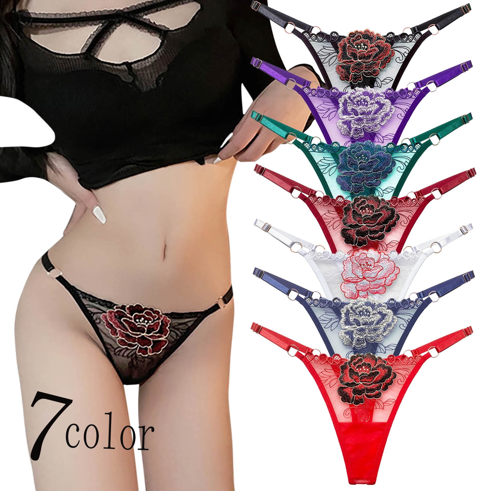 Lenago 7PC Women's Cool Comfort Cotton Brief Underwea 7pc Combination Transparent Lace Sexy