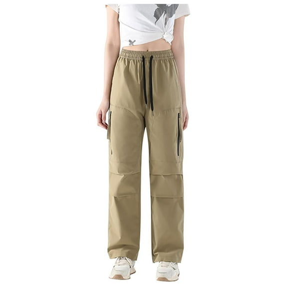 Lenago Athletic Pants For Women With Pockets Pants Ladies Solid Color Elastic Waist Tie Csual Versatile Waterproof And Windproof Outdoor Sports Pants Long Pants Lightweight Hiking Women Cargo Pants