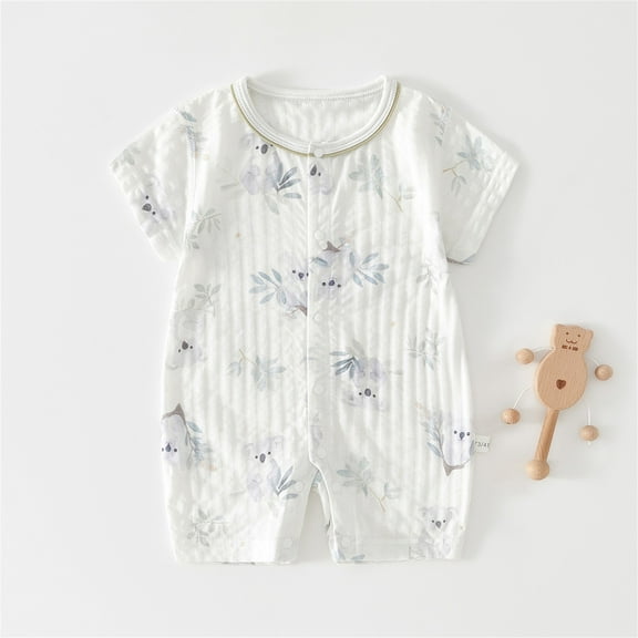 Lenago Baby Boy Girl Button Romper Jumpsuit Cute Cartoon Printed Bodysuit Short Sleeve Onesie Summer Overalls for Toddler