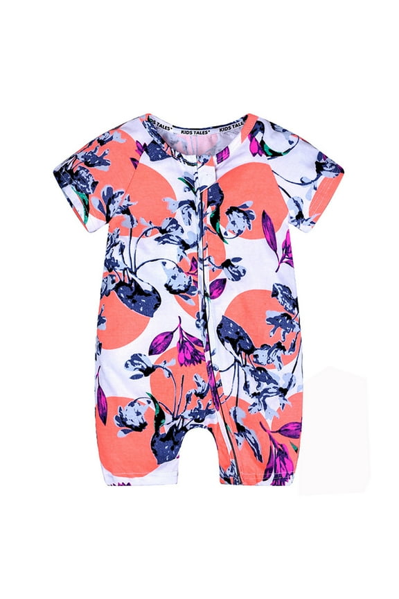 Baby Boys Girls Cotton Jumpsuit Short Sleeve Pajamas Infant Graphic Zipper Romper Summer Outfits(3-36M)