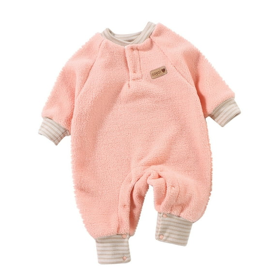 Lenago Baby Girl Long Sleeved Jumpsuit for Going Out Thickened And Warm Clothing for Home Wear Soft Fleece Cartoon Sleepsuit Warm Pajamas Heart Romper Baby Girl
