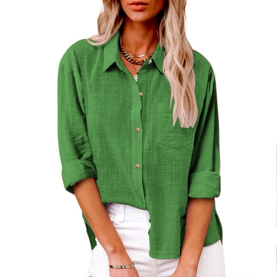 Lenago Blouses & Button-Down Shirts for Women Plus Size Fall Fashion Button Irregular Forking Long Sleeve Turndown Collar Blouse Shirt Button Down Shirts Tops