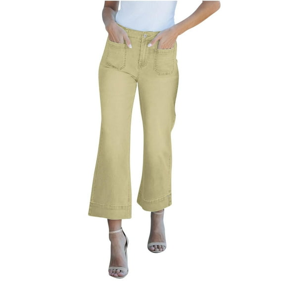 Lenago Bootcut Jeans for Women Wide Leg High Waisted Stretchy Straight Leg Buttoned Loose Denim Pants With Pocket