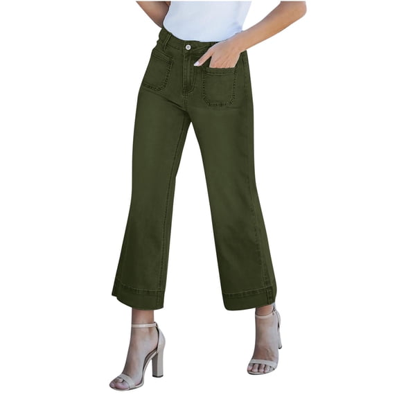 Lenago Bootcut Jeans for Women Wide Leg High Waisted Stretchy Straight Leg Buttoned Loose Denim Pants With Pocket