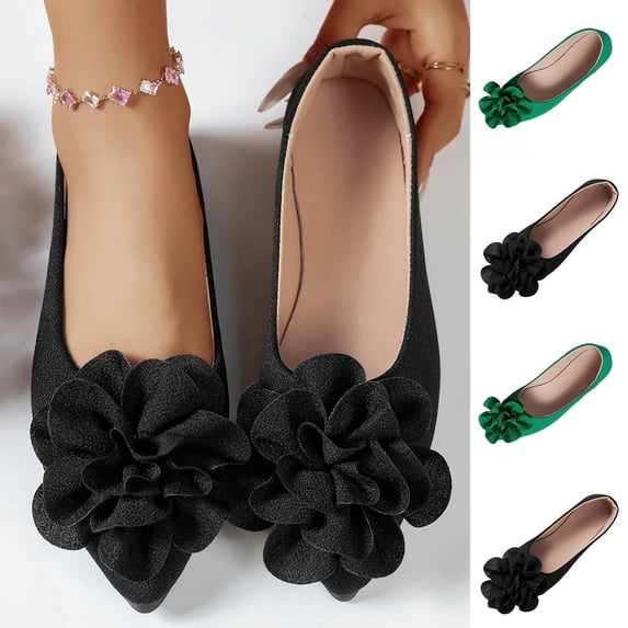 Lenago Bowknot Flower Flat Shoes for Women Slip On Low Wedge Casual Walking Shoes with Arch Support Summer Beach Fashion Shoes Footwear Black Size-9.5