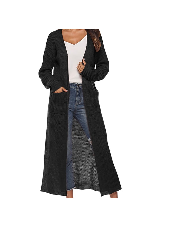Lenago Cardigan Sweaters for Women Plus Size Solid Color Cardigan Sweater With Slit Large Pockets Long Thin Coat Pullover Sweaters