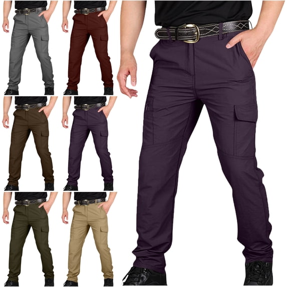 Lenago Cargo Pants for Men Elastic Waist Casual Multi-pocket Work Pants Sports Trousers Pants Outdoor Hiking Straight-leg Pants,Size S-4XL