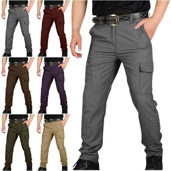 Lenago Cargo Pants for Men Elastic Waist Casual Multi-pocket Work Pants Sports Trousers Pants Outdoor Hiking Straight-leg Pants,Size S-4XL