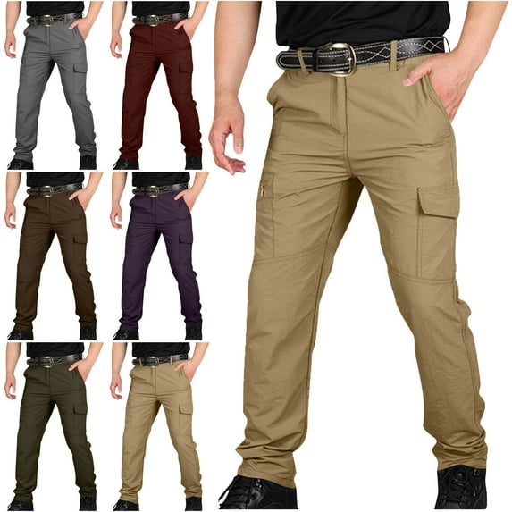 Lenago Cargo Pants for Men Elastic Waist Casual Multi-pocket Work Pants Sports Trousers Pants Outdoor Hiking Straight-leg Pants,Size S-4XL