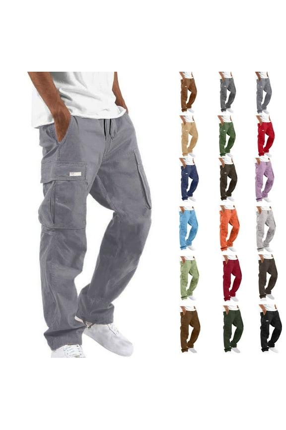 Lenago Cargo Pants for Men Solid Casual Multiple Pockets Outdoor Straight Type Fitness Pants Cargo Pants Trousers