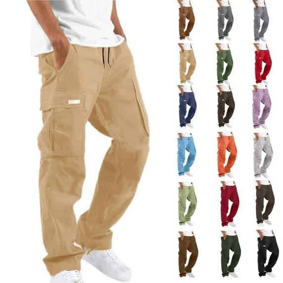 Lenago Cargo Pants for Men Solid Casual Multiple Pockets Outdoor Straight Type Fitness Pants Cargo Pants Trousers