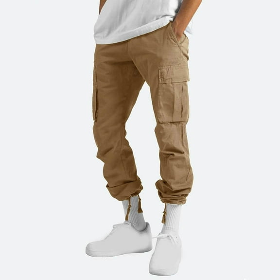 Lenago Cargo Pants for Men Solid Casual Multiple Pockets Outdoor Straight Type Fitness Pants Cargo Pants Trousers