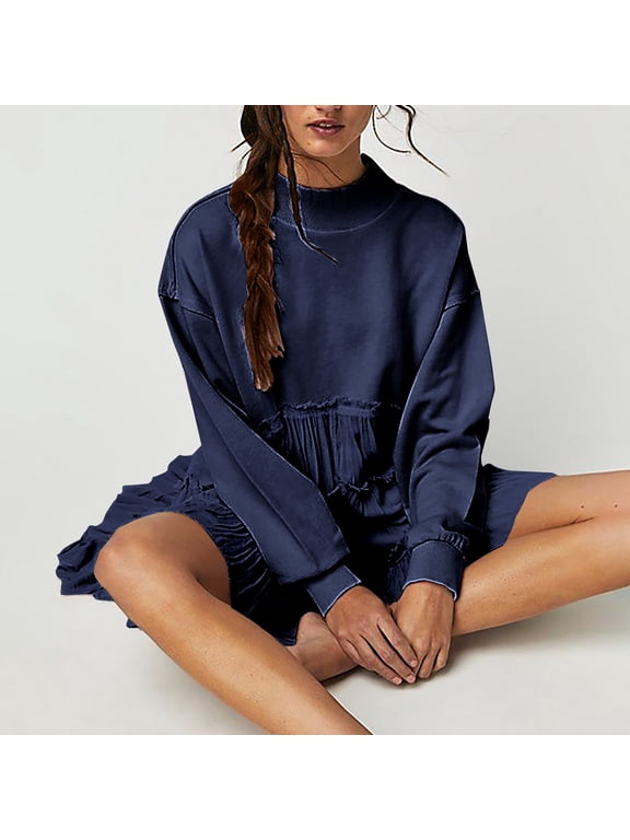Casual Dresses for Women Oversized Sweatshirt Dress Long Sleeve Crewneck Pullover Tops Sweatshirts Mini Dress