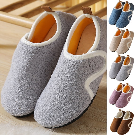 Lenago Children's Fuzzy Slippers Toddler Infant Home Slippers for Boys Girls Soft Flat Slip On Easy Hook-and-Loop Fleece Lined Winter House Shoes Slip-Resistant Indoor 2-12 Years