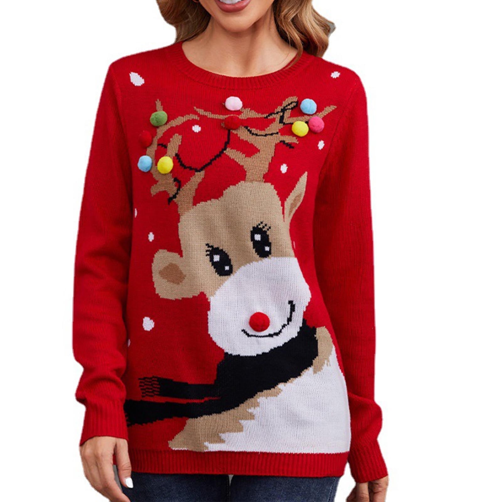 Lenago Christmas Sweaters for Women Plus Size Christmas Knitted Round