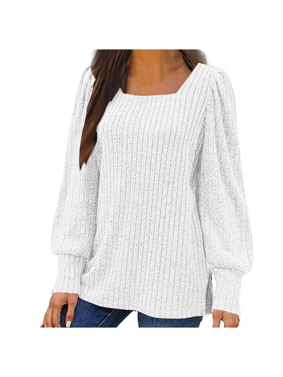 Lenago Christmas Sweaters for Women Plus Size Fashion Long Sleeve Loose Solid Color Blouse Pullover Sweaters Jumper