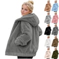thumbnail image 1 of Lenago Coats for Women Fleece Long Sleeve Full Zip Up Sherpa Lined Hoodie Sweatshirt Jacket Coat, 1 of 10