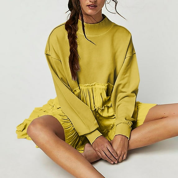 Lenago Cocktail Dress for Women Oversized Sweatshirt Dress Long Sleeve Crewneck Pullover Tops Sweatshirts Mini Dress