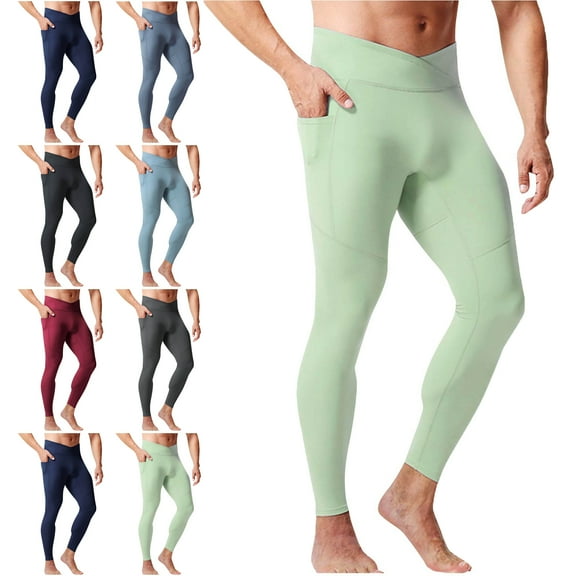 Lenago Compression Pants Men Unisex Workout Leggings Athletic Running Gym Tights With Pockets Solid Color Yoga High Waist Sports Tight Pants Jogging Warm Leggings Pants Football Compression Pants