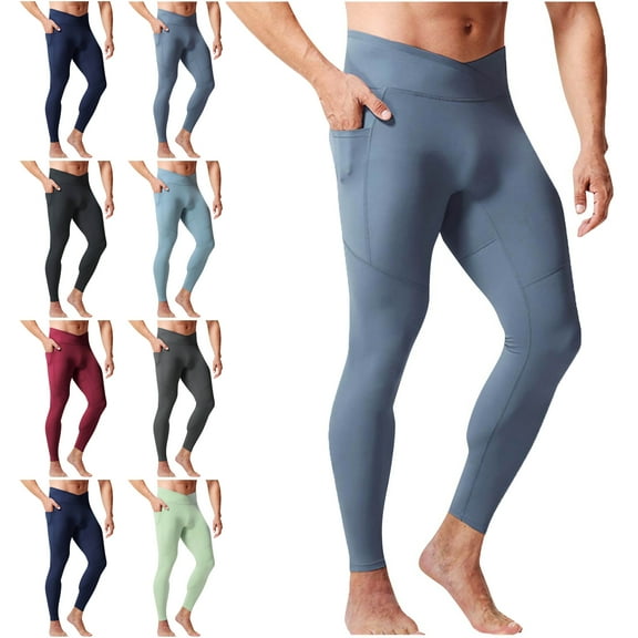 Lenago Compression Pants Men Unisex Workout Leggings Athletic Running Gym Tights With Pockets Solid Color Yoga High Waist Sports Tight Pants Jogging Warm Leggings Pants Football Compression Pants