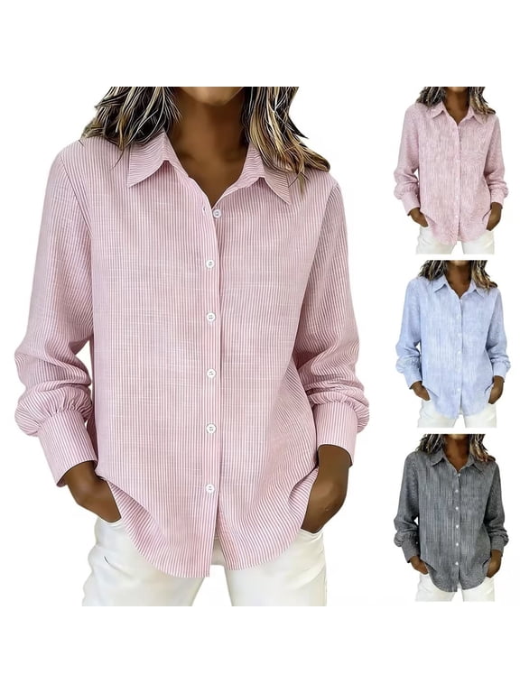 Cotton Shirts for Women Soft Comfortable Tops Long Sleeve Button Down Shirt Classic Fit Work Blouse Professional Casual Tops Bussiness Wear Summer Fashion