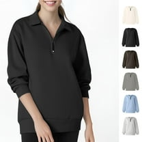 Lenago Cute Sweatshirts for Women Casual Solid Color Lapel Neck Long Sleeve Loose T-Shirt Blouse Pullover Tops Fall Winter Outfits Clothes