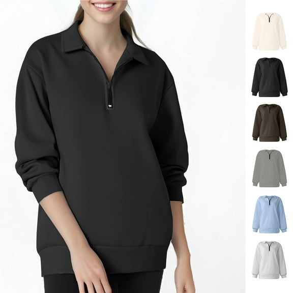 Lenago Cute Sweatshirts for Women Casual Solid Color Lapel Neck Long Sleeve Loose T-Shirt Blouse Pullover Tops Fall Winter Outfits Clothes