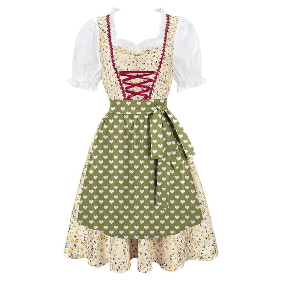 Lenago Womens Apron Dresses For Women Oktoberfest Costumes Multiple Color Schemes Square Collar Short Sleeves Dirndl Dresses German Dresses Festival Bavarian Costume Beer Carnival Women Party Dresses