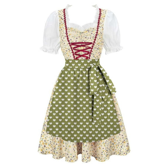 Lenago Womens Apron Dresses For Women Oktoberfest Costumes Multiple Color Schemes Square Collar Short Sleeves Dirndl Dresses German Dresses Festival Bavarian Costume Beer Carnival Women Party Dresses