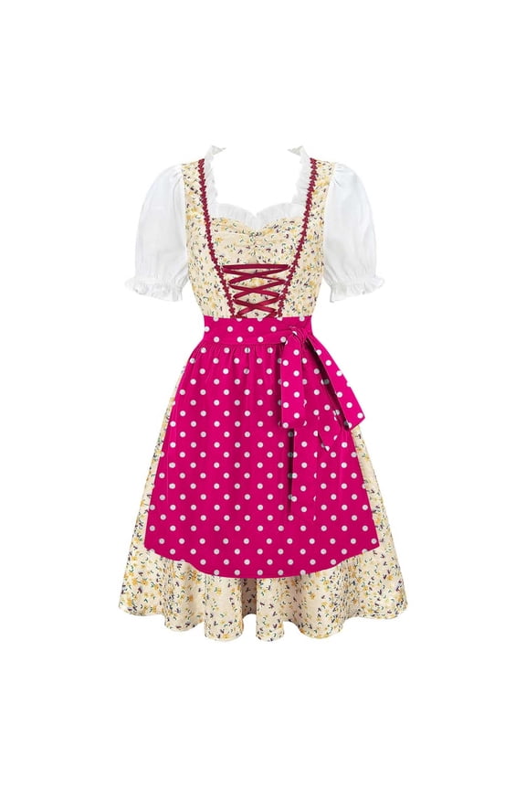 Womens Apron Dresses For Women Oktoberfest Costumes Multiple Color Schemes Square Collar Short Sleeves Dirndl Dresses German Dresses Festival Bavarian Costume Beer Carnival Women Party Dresses