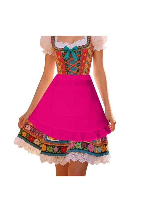 Womens Apron Dresses For Women Oktoberfest Costumes Multiple Color Schemes Square Collar Short Sleeves Dirndl Dresses German Dresses Festival Bavarian Costume Beer Carnival Women Party Dresses
